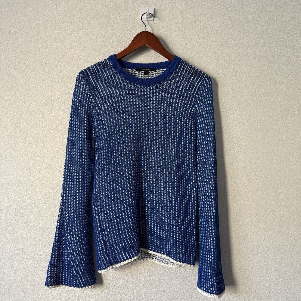 Derek Lam Open-Knit Crew Neck Pullover Sweater Womens Size S Blue & White